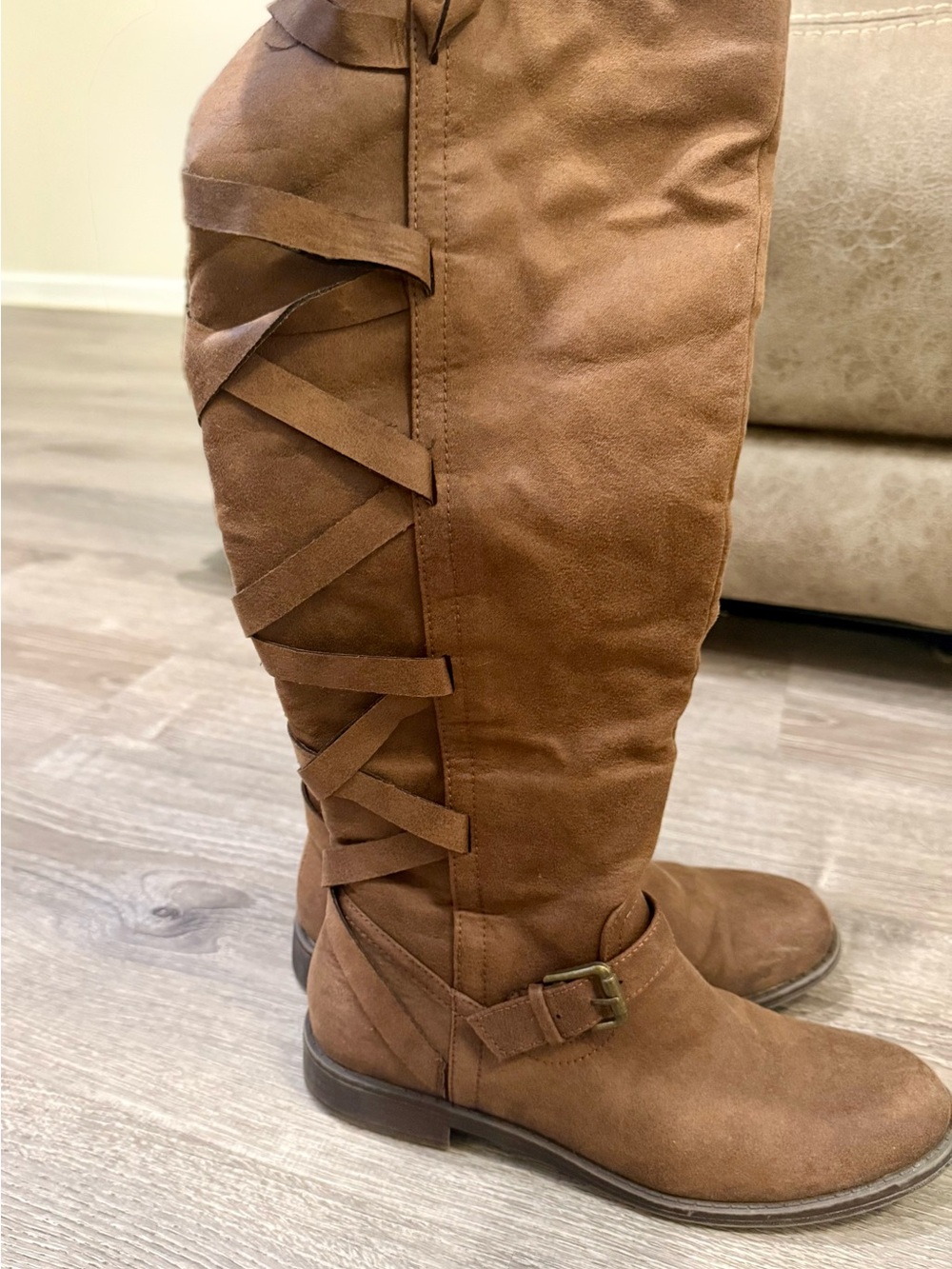Women's Brown Tall Lace-Back Riding Boots